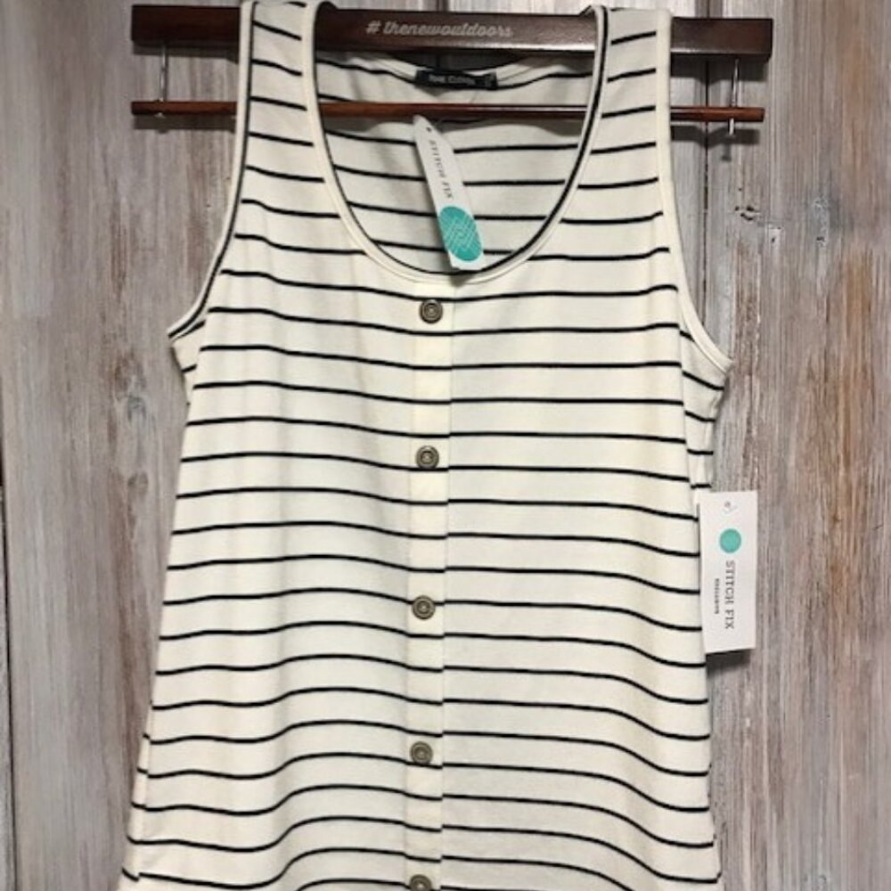 Pink Clover White and Black Striped Tank Top